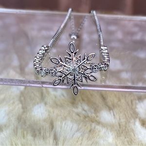 Snowflake Adjustable Silver Bracelet with Cubic Zirconia Accents